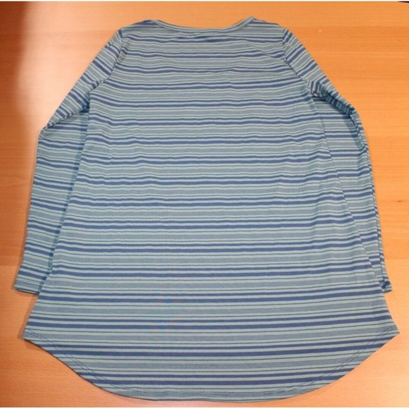 Womens Lularoe Lynnae Long Sleeve Shirt Top XS Blue Teal Striped NWT - Picture 6 of 6